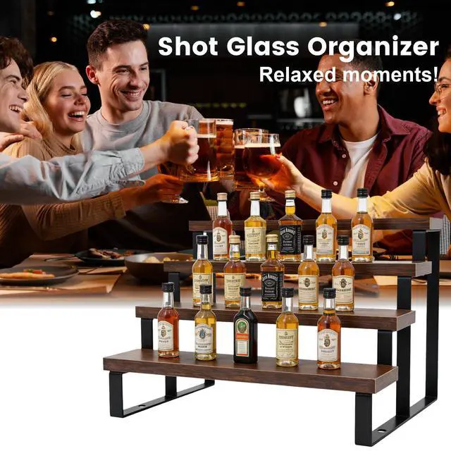 Alt view image 7 of 7 - 4 Tier Rustic Wood Shot Glass Display Stand, Perfect for Shot Glass Storage Organizer, Rustic Shelf Suitable for Perfume Display and Spice, Ideal for Kitchen, Home Bar & Man Cave, Easy to Assemble
