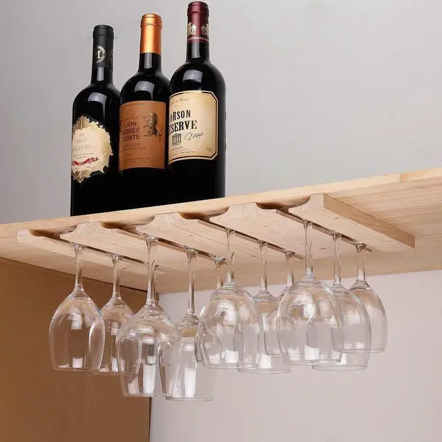 Alt view image 5 of 7 - Wine glass holder-a wooden wine glass rack and goblet storage rack installed under the cabinet or countertop (Natural color)