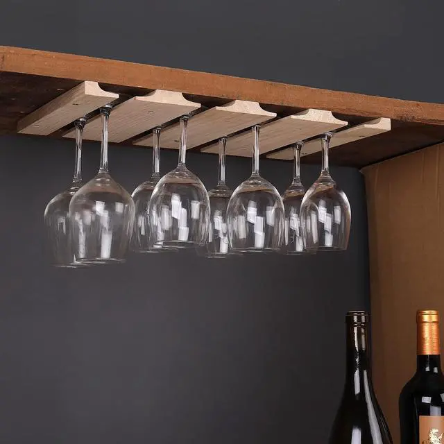 Alt view image 6 of 7 - Wine glass holder-a wooden wine glass rack and goblet storage rack installed under the cabinet or countertop (Natural color)