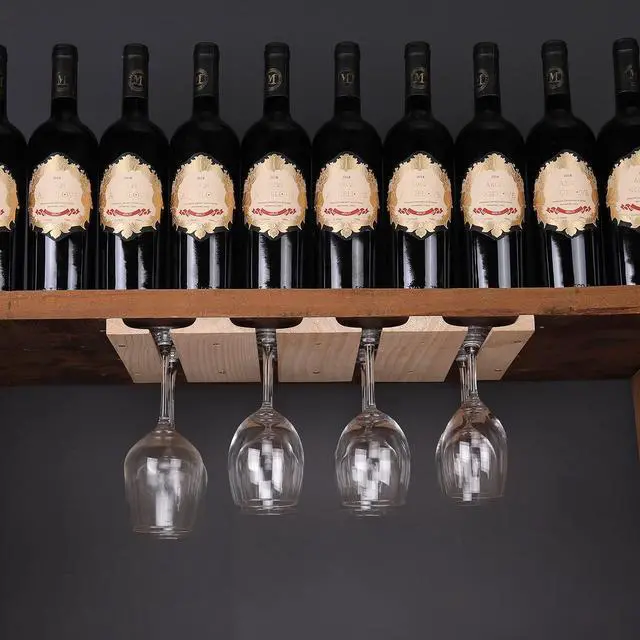 Alt view image 7 of 7 - Wine glass holder-a wooden wine glass rack and goblet storage rack installed under the cabinet or countertop (Natural color)