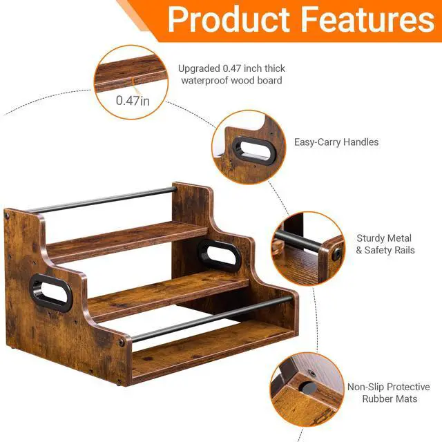 Alt view image 4 of 7 - Liquor Bottle Display Shelf, 3-Tier Bar Shelves for Liquor Whiskey, Spirits, Coffee Syrup Rack Organizer with Handles & Metal Guardrail, Bar Bottle Stand for Home, Kitchen, Cafe