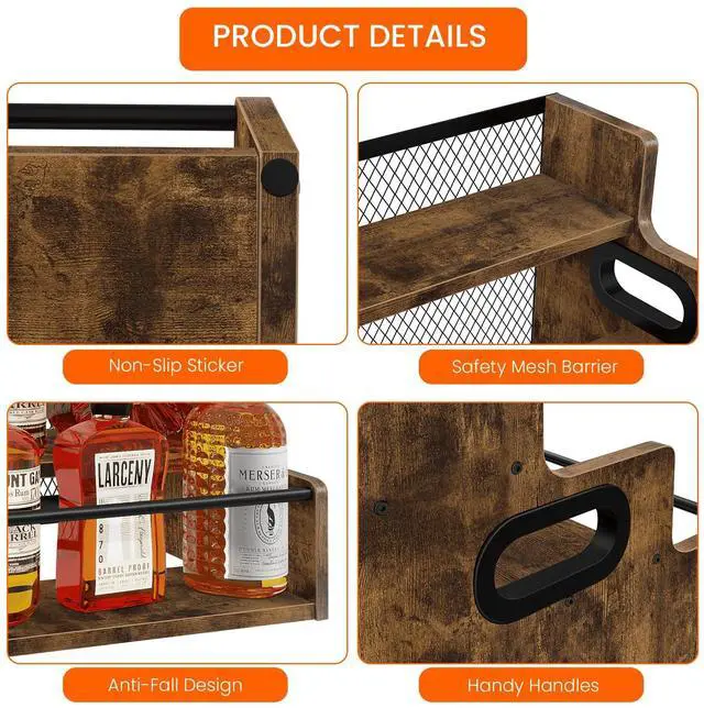 Alt view image 4 of 6 - Liquor Bottle Display Shelf, 3 Step Coffee Syrup Rack Organizer, Countertop Liquor Wine Rack, Mini bar, Liquor Cabinet, Home Retro Bar Shelf Stand for Whiskey Alcohol Drink