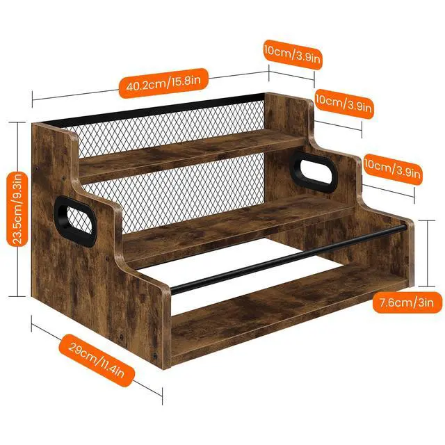 Alt view image 6 of 6 - Liquor Bottle Display Shelf, 3 Step Coffee Syrup Rack Organizer, Countertop Liquor Wine Rack, Mini bar, Liquor Cabinet, Home Retro Bar Shelf Stand for Whiskey Alcohol Drink