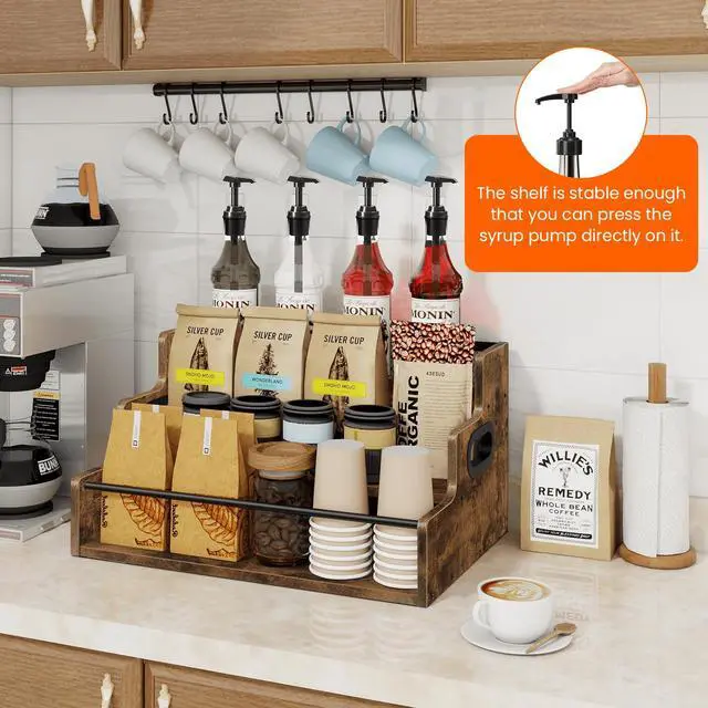 Alt view image 5 of 6 - Liquor Bottle Display Shelf, 3 Step Coffee Syrup Rack Organizer, Countertop Liquor Wine Rack, Mini bar, Liquor Cabinet, Home Retro Bar Shelf Stand for Whiskey Alcohol Drink