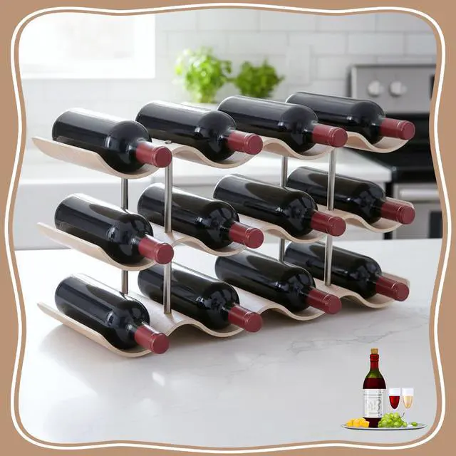 Alt view image 5 of 7 - 12 Bottle Countertop Wine Rack 3 Tier Wooden Wine Storage Rack Freestanding Wines Shelf Storage Organizer for Inside Cabinet Organizer for Home Kitchen Bar