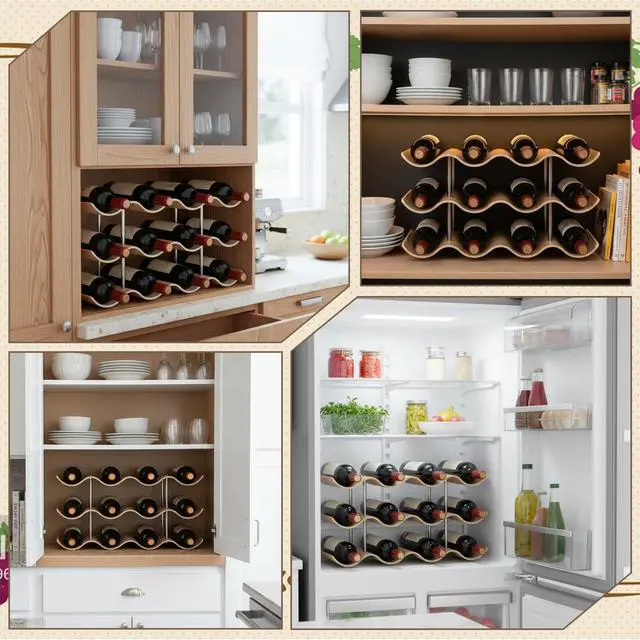 Alt view image 6 of 7 - 12 Bottle Countertop Wine Rack 3 Tier Wooden Wine Storage Rack Freestanding Wines Shelf Storage Organizer for Inside Cabinet Organizer for Home Kitchen Bar