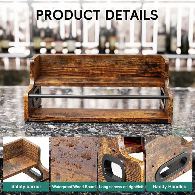 Alt view image 4 of 7 - Liquor Bottle Display Shelf, Coffee Syrup Rack Organizer, 2 Step Countertop Liquor Wine Rack, mini bar,Liquor Cabinet, Home Retro Bar Shelf Stand for Liquor Whiskey, Spirits, Brown