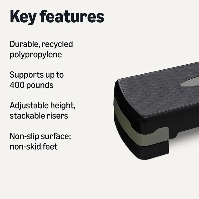Main image of Aerobic Exercise Step Platform, Adjustable Workout Stepper for Home Fitness, 27", Black/Grey
