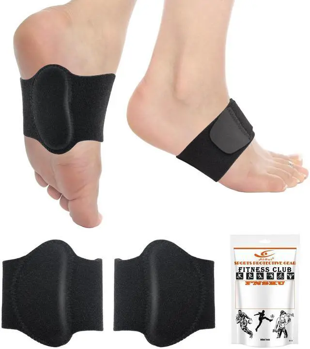 Main image of Arch Support Braces (Pair) for Plantar Fasciitis Relief - Adjustable Neoprene Arch Support Wraps with Gel Pads for Flat Feet High & Fallen Arch, Wear Over or Under Socks, Fits All Shoes (Black)