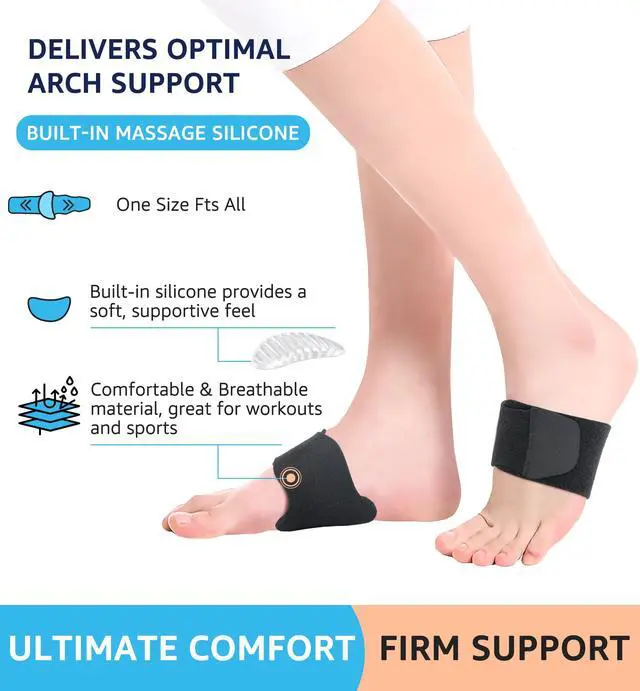 Alt view image 2 of 6 - Arch Support Braces (Pair) for Plantar Fasciitis Relief - Adjustable Neoprene Arch Support Wraps with Gel Pads for Flat Feet High & Fallen Arch, Wear Over or Under Socks, Fits All Shoes (Black)