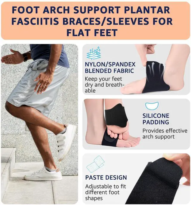 Alt view image 4 of 6 - Arch Support Braces (Pair) for Plantar Fasciitis Relief - Adjustable Neoprene Arch Support Wraps with Gel Pads for Flat Feet High & Fallen Arch, Wear Over or Under Socks, Fits All Shoes (Black)