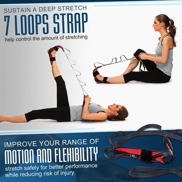 Alt view image 3 of 7 - Foot Calf stretcher for Plantar Fasciitis, Achilles Tendonitis, Heel Spurs, Drop Foot. Yoga Stretching Strap for Leg, Thigh and Hamstring (Red)