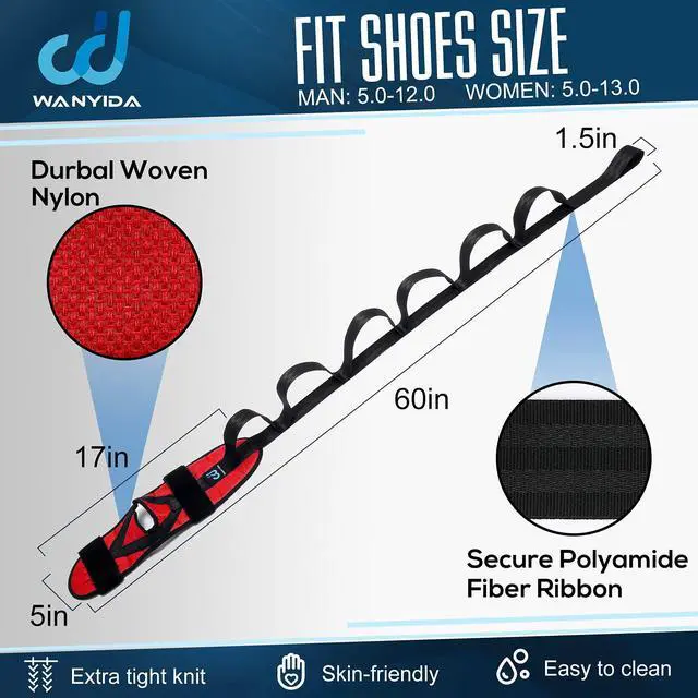 Alt view image 5 of 7 - Foot Calf stretcher for Plantar Fasciitis, Achilles Tendonitis, Heel Spurs, Drop Foot. Yoga Stretching Strap for Leg, Thigh and Hamstring (Red)