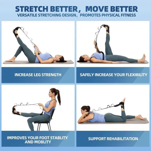 Alt view image 4 of 7 - Foot and Calf Stretcher-Stretching Strap For Plantar Fasciitis, Heel Spurs, Foot Drop, Achilles Tendonitis & Hamstring. Yoga Foot & Leg Stretch Strap. (Black)