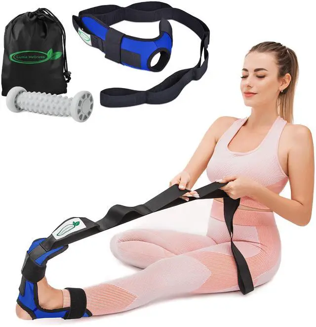 Main image of Foot & Calf Stretcher for Plantar Fasciitis, Includes Foot Massage Roller, Achilles Tendinitis, Foot Drop, Yoga Foot & Leg Stretching Strap