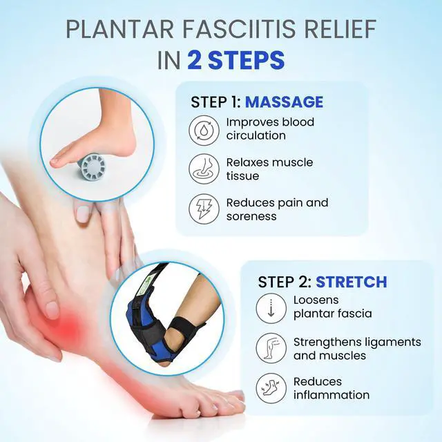 Alt view image 2 of 7 - Foot & Calf Stretcher for Plantar Fasciitis, Includes Foot Massage Roller, Achilles Tendinitis, Foot Drop, Yoga Foot & Leg Stretching Strap