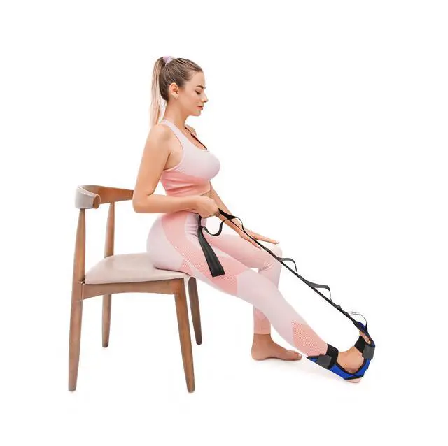 Alt view image 6 of 7 - Foot & Calf Stretcher for Plantar Fasciitis, Includes Foot Massage Roller, Achilles Tendinitis, Foot Drop, Yoga Foot & Leg Stretching Strap