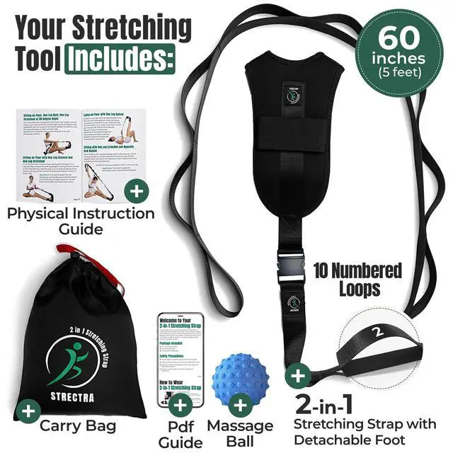 Alt view image 2 of 7 - Stretch Strap with Loops Physical Therapy - Full Body Exercise Straps for Stretching with Detachable Foot - Leg & Calf Stretcher for Plantar Fasciitis, Physical Therapy, Pain Relief, and Flexibility