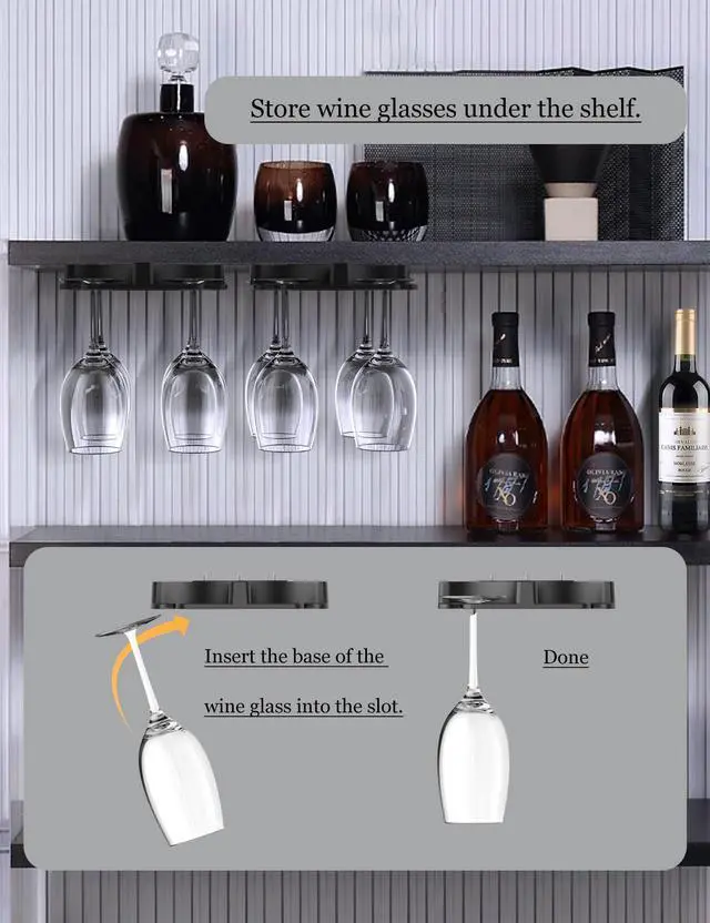 Alt view image 3 of 7 - Wine Glass Holder Under Cabinet, Wine Glass Rack Fit for Storing wine glasses Under Shelf, Table, Desk, Bar Counter, Stemware Rack Fixed by Screw or Adhesive (Black)