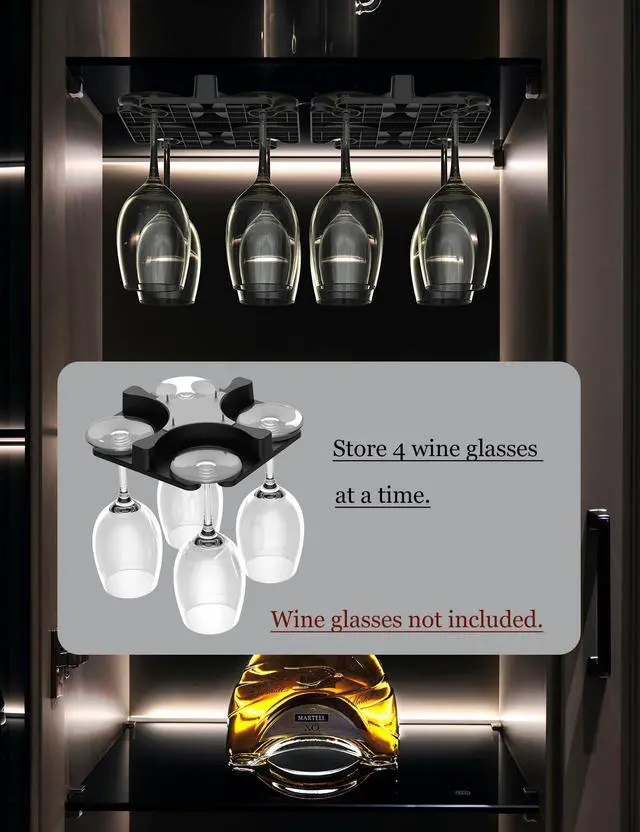 Alt view image 4 of 7 - Wine Glass Holder Under Cabinet, Wine Glass Rack Fit for Storing wine glasses Under Shelf, Table, Desk, Bar Counter, Stemware Rack Fixed by Screw or Adhesive (Black)