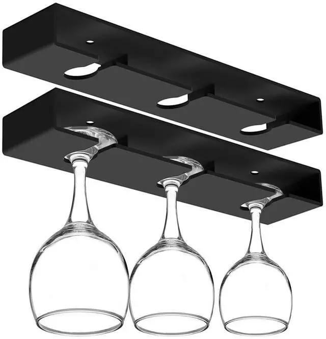 Main image of 2Pack Wine Glass Holder Under Cabinet Shelf,Plastic Wine Glass Rack Stemware Drying Storage Hanger for Kitchen,Bar and Restaurant(Black)