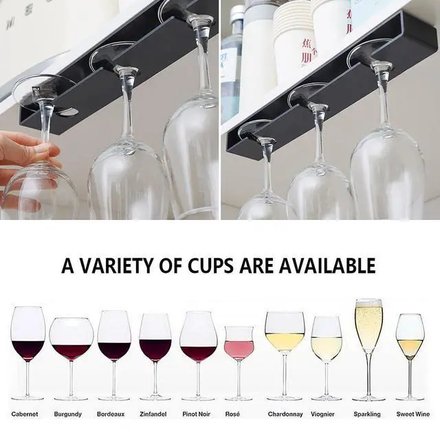 Alt view image 3 of 7 - 2Pack Wine Glass Holder Under Cabinet Shelf,Plastic Wine Glass Rack Stemware Drying Storage Hanger for Kitchen,Bar and Restaurant(Black)