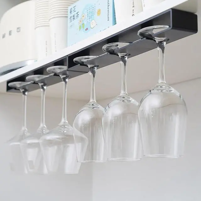 Alt view image 4 of 7 - 2Pack Wine Glass Holder Under Cabinet Shelf,Plastic Wine Glass Rack Stemware Drying Storage Hanger for Kitchen,Bar and Restaurant(Black)