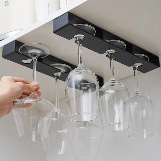 Alt view image 5 of 7 - 2Pack Wine Glass Holder Under Cabinet Shelf,Plastic Wine Glass Rack Stemware Drying Storage Hanger for Kitchen,Bar and Restaurant(Black)
