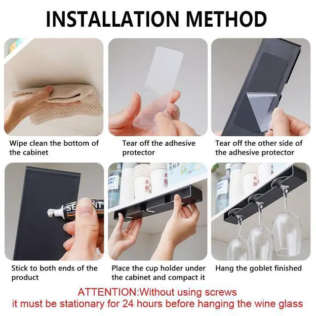 Alt view image 6 of 7 - 2Pack Wine Glass Holder Under Cabinet Shelf,Plastic Wine Glass Rack Stemware Drying Storage Hanger for Kitchen,Bar and Restaurant(Black)