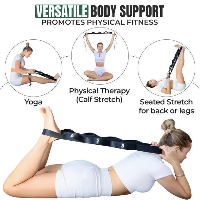 Alt view image 6 of 7 - Stretch Strap with Loops Physical Therapy - Full Body Exercise Straps for Stretching with Detachable Foot - Leg & Calf Stretcher for Plantar Fasciitis, Physical Therapy, Pain Relief, and Flexibility