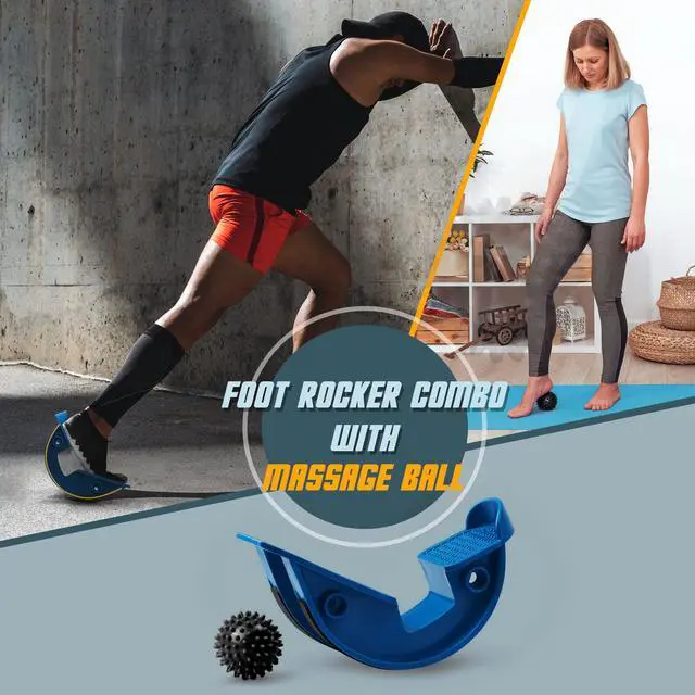 Alt view image 2 of 7 - Foot Rocker with Spiky Ball, Calf Stretcher for Plantar Fasciitis Relief, Achilles Tendonitis Relief, Shin Splint Relief, Ankle Stretcher, Achilles Stretcher Improving Flexibility - Blue
