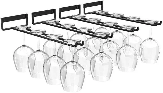 Main image of Baowenbei 11.8 Inch Wine Glass Rack - Set of 4 Stemware Hanging Rack, Metal Wine Glass Holder for Under Cabinet Organization and Storage