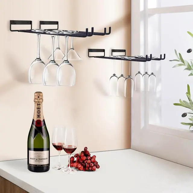 Alt view image 6 of 7 - Baowenbei 11.8 Inch Wine Glass Rack - Set of 4 Stemware Hanging Rack, Metal Wine Glass Holder for Under Cabinet Organization and Storage
