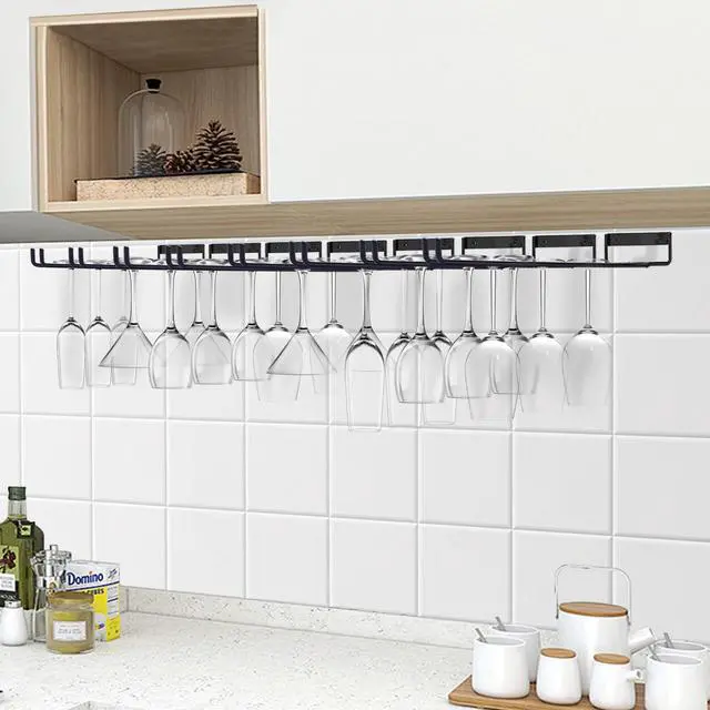 Alt view image 4 of 7 - Baowenbei 11.8 Inch Wine Glass Rack - Set of 4 Stemware Hanging Rack, Metal Wine Glass Holder for Under Cabinet Organization and Storage