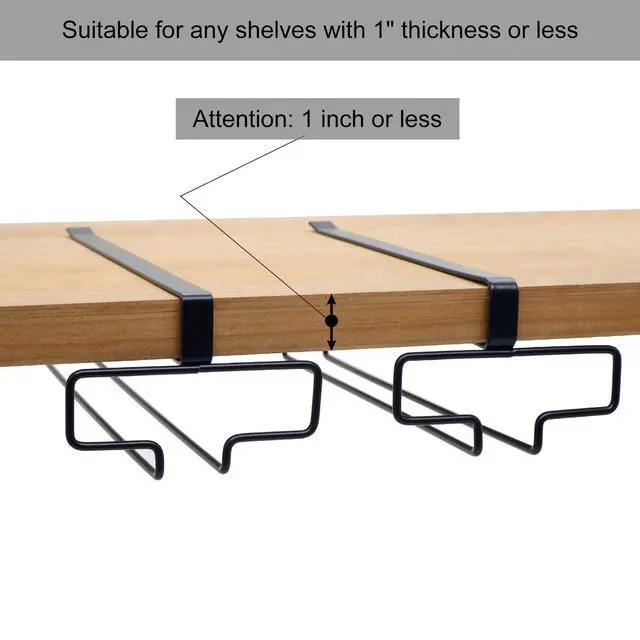 Alt view image 3 of 7 - 4PCS Wine Glass Holder, Stemware Rack Hanger Under Cabinet, Hanging Glass Storage Rack Organizer for Kitchen Bar, Black