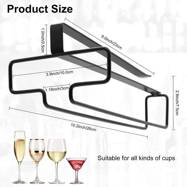 Alt view image 2 of 7 - 4PCS Wine Glass Holder, Stemware Rack Hanger Under Cabinet, Hanging Glass Storage Rack Organizer for Kitchen Bar, Black