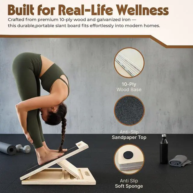 Alt view image 3 of 7 - Slant Board for Plantar Fasciitis & Achilles Relief Adjustable Wooden Incline Calf Stretcher for Ankle, Knee & Foot Therapy Portable Stretch Board with Carry Bag & Loop Band