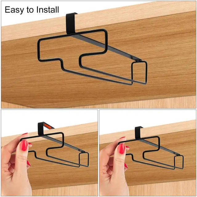 Alt view image 6 of 7 - 4PCS Wine Glass Holder, Stemware Rack Hanger Under Cabinet, Hanging Glass Storage Rack Organizer for Kitchen Bar, Black