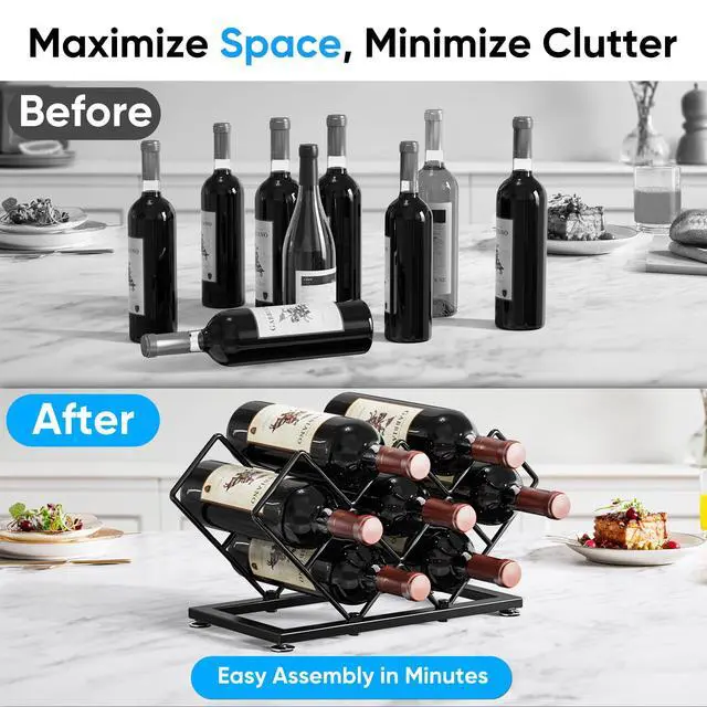 Alt view image 2 of 6 - POKIPO Countertop Wine Rack - 7 Bottles Metal Small Wine Rack Wine Bottle Holder Storage Space Saving for Home Kitchen Bar Tableop Cabinet Pantry