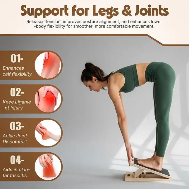 Alt view image 5 of 7 - Slant Board for Plantar Fasciitis & Achilles Relief Adjustable Wooden Incline Calf Stretcher for Ankle, Knee & Foot Therapy Portable Stretch Board with Carry Bag & Loop Band