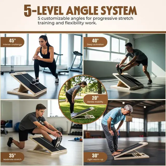 Alt view image 6 of 7 - Slant Board for Plantar Fasciitis & Achilles Relief Adjustable Wooden Incline Calf Stretcher for Ankle, Knee & Foot Therapy Portable Stretch Board with Carry Bag & Loop Band