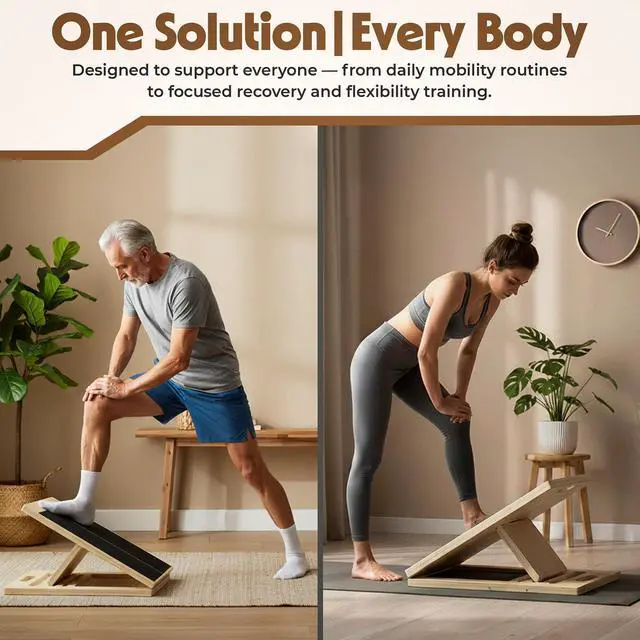 Alt view image 4 of 7 - Slant Board for Plantar Fasciitis & Achilles Relief Adjustable Wooden Incline Calf Stretcher for Ankle, Knee & Foot Therapy Portable Stretch Board with Carry Bag & Loop Band