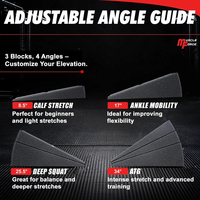 Alt view image 2 of 7 - Squat Wedge Block Heel Elevated Squat Platform for Deep Squats, ATG Training, Ankle Mobility, 4-Angle Adjustable Slant Board for Calf Stretching, Knee Pain Relief, 440 lbs