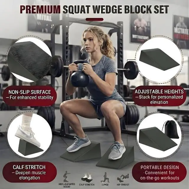 Alt view image 2 of 7 - Slant Board for Calf Stretching & Squats Non-Slip Heel Elevated Squat Wedge Block for Weightlifting, Squat Mobility & Performance | Workout Wedge to Improve Squat Form, Balance & Strength