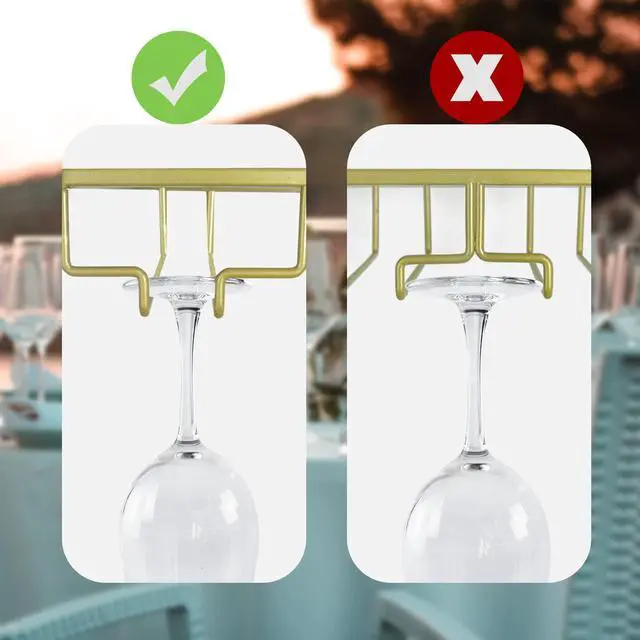 Alt view image 7 of 7 - Adjustable Under Cabinet Stemware Holder - Metal Wine Glass Hanger Organizer for Kitchen, Bar, Shelf - Rustproof Hanging Storage Rack for 6-8 Glasses - Space Saving Decor (Gold, 4 Rows)