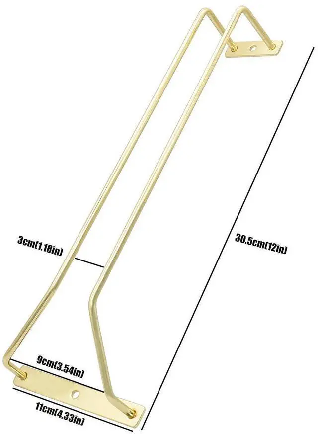 Alt view image 2 of 6 - 12-Inch Gold Wine Glass Rack, Under Cabinet Wine Glass Holder Stemware Rack - Hanging Stemware Holder for Cabinet Kitchen Bar, Set of 3