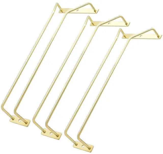 Main image of 12-Inch Gold Wine Glass Rack, Under Cabinet Wine Glass Holder Stemware Rack - Hanging Stemware Holder for Cabinet Kitchen Bar, Set of 3