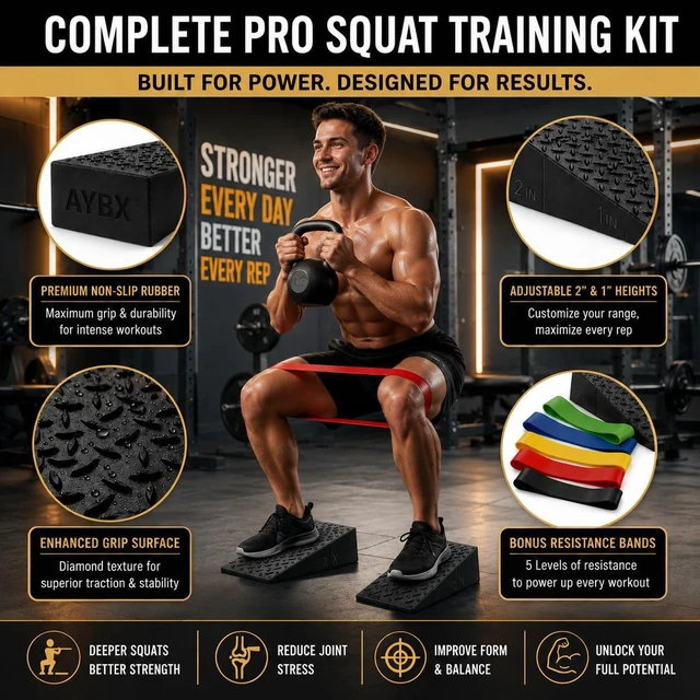 Alt view image 2 of 7 - Squat Wedge Block | 2 PCs Non Slip Rubber Heel Elevated squat wedge for strength Training and Deep Squats| slant board for squats to improve ankle mobility with 5 resistance band