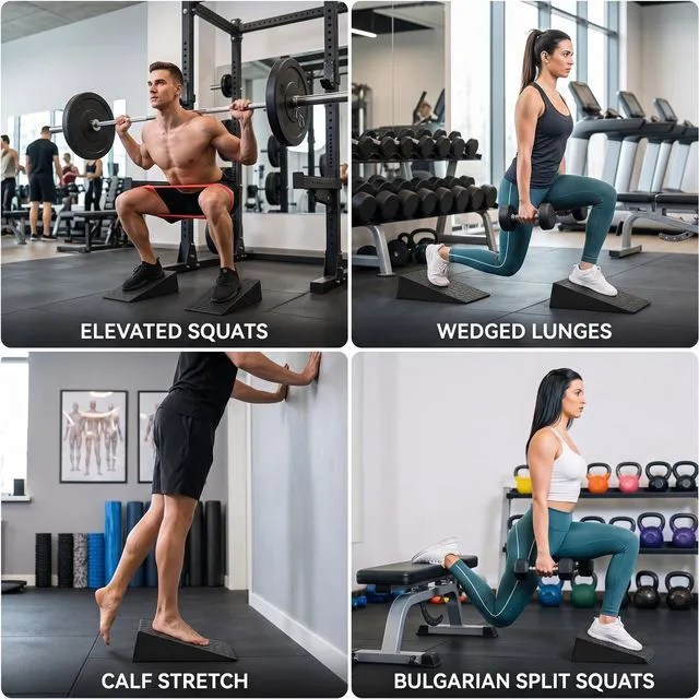 Alt view image 5 of 7 - Squat Wedge Block | 2 PCs Non Slip Rubber Heel Elevated squat wedge for strength Training and Deep Squats| slant board for squats to improve ankle mobility with 5 resistance band