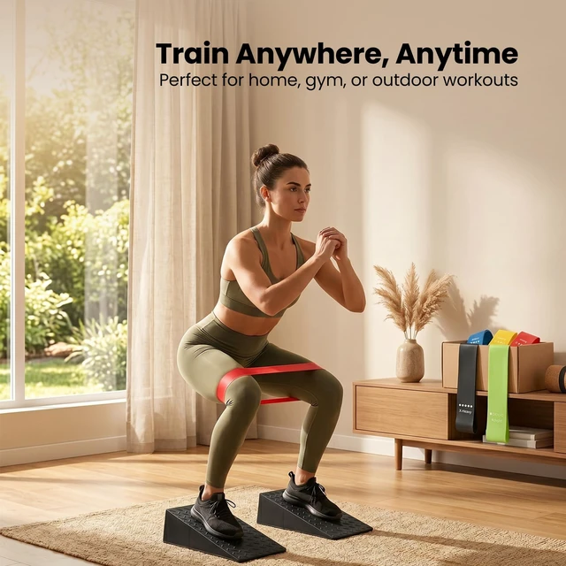Alt view image 7 of 7 - Squat Wedge Block | 2 PCs Non Slip Rubber Heel Elevated squat wedge for strength Training and Deep Squats| slant board for squats to improve ankle mobility with 5 resistance band